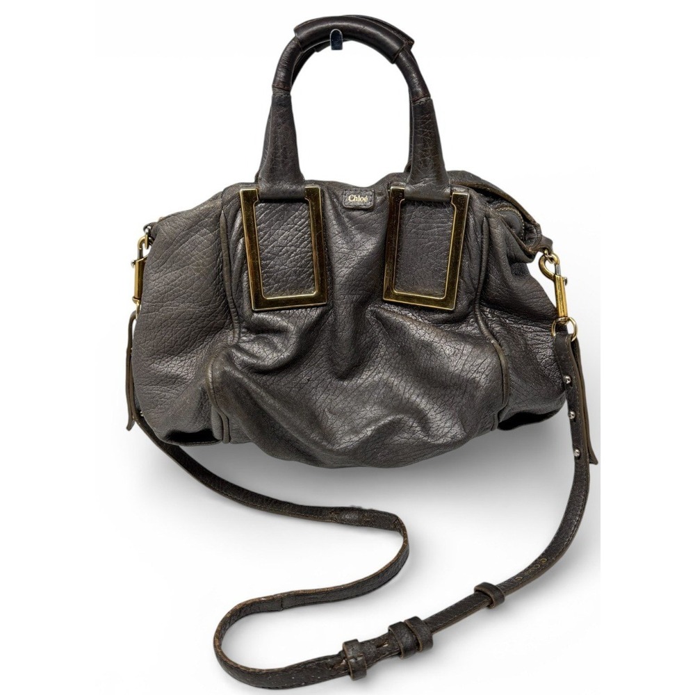 Chloe Ethel Crossbody Bag Dark Grey Leather Gold Tone Hardware Handbag Good Cond